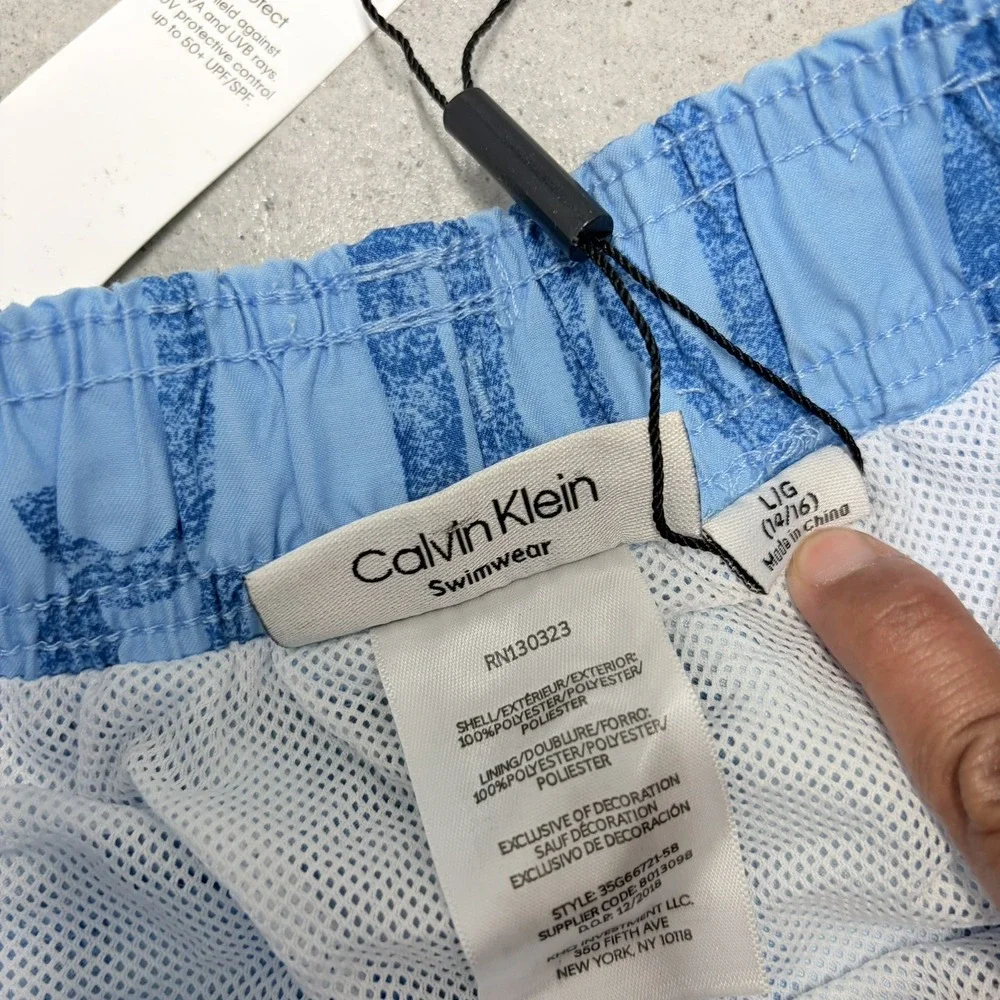Calvin Klein Big Boys Logo Swim Trunks Neon Blue Size Large  14-16